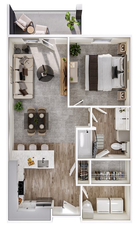 Floor plan for 1 bed, 1 bath, 721 sqft